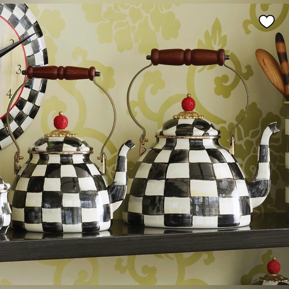 MacKenzie-Childs Courtly Check Tea Kettle Checkered Teapot Wooden Handle 3qt - Picture 5 of 5